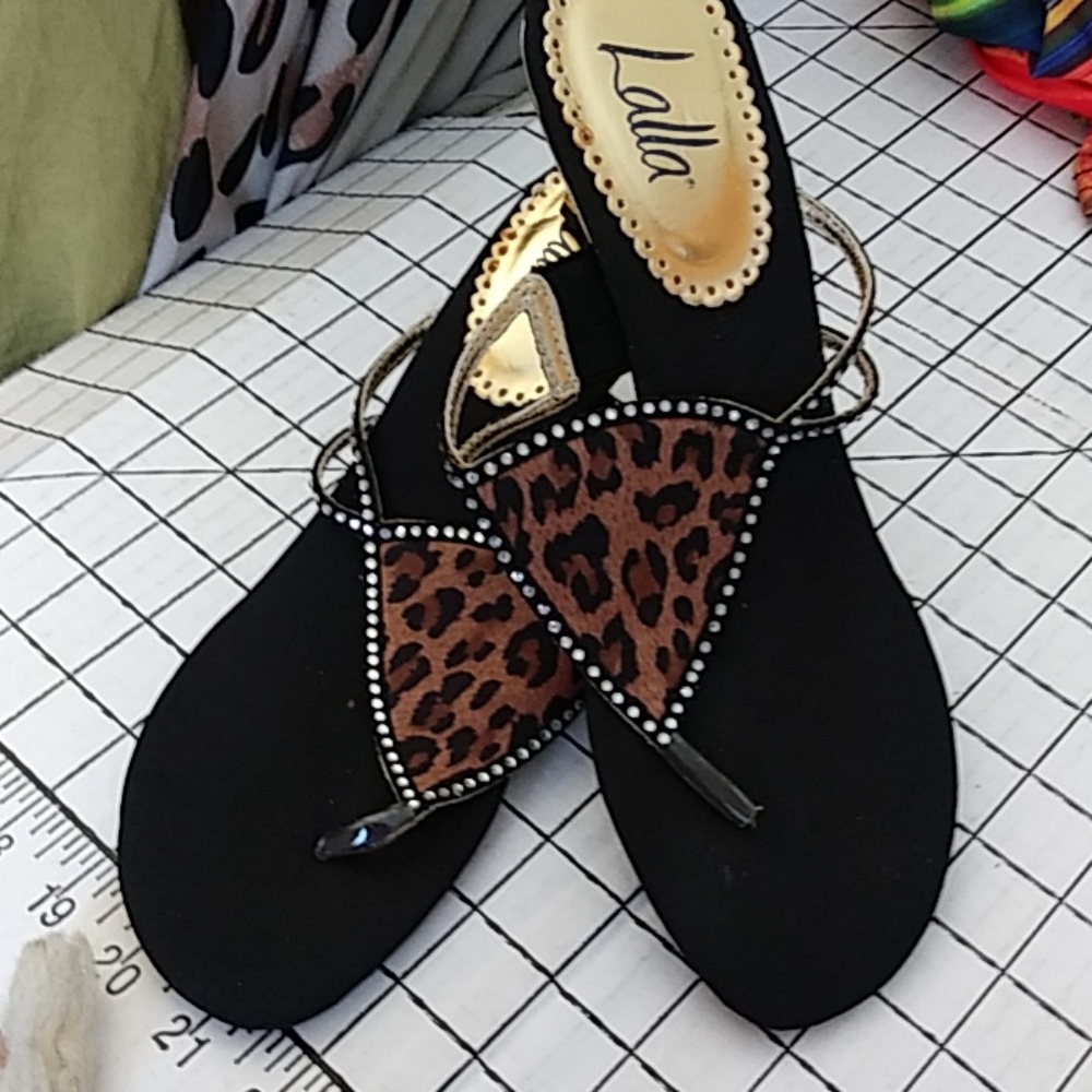 Lalla Metallic heel Leopard Print Sandals